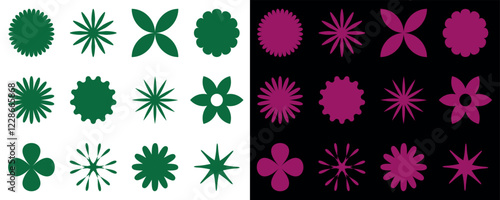  Flowers icon set, silhouette design of spring colorful flower elements vector.  Perfect for branding, this illustration. style for banners, wallpaper, posters, websites, online shopping.