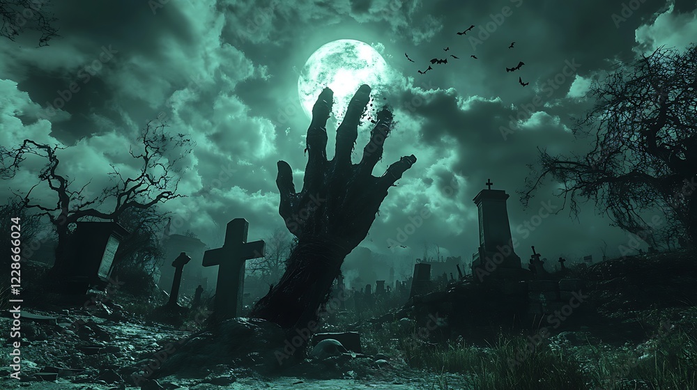 Obraz premium Zombie Hand Rising Out Of A Graveyard - Halloween, 