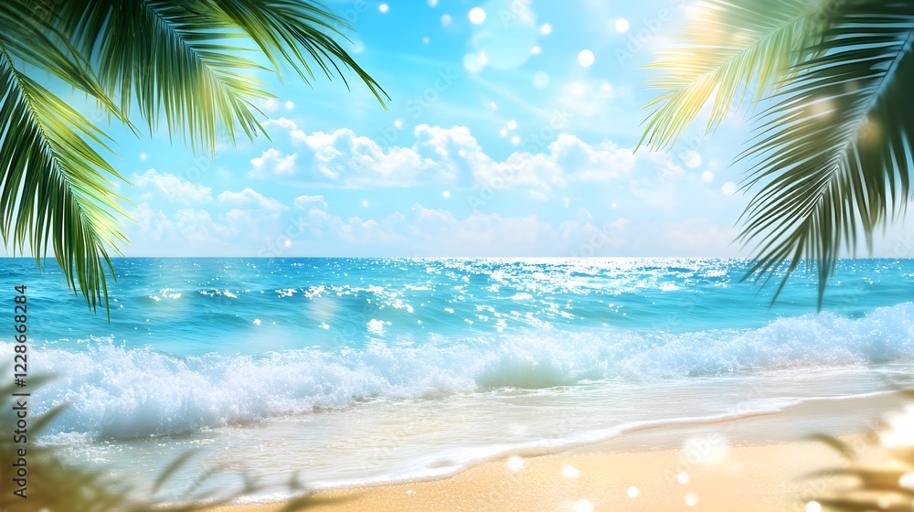 tropical beach paradise sunny ocean waves and palm trees tropical beach paradise sunny ocean waves and palm trees