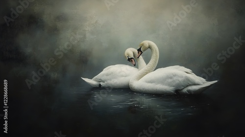 swans in love on calm water photo