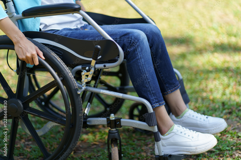 Obraz premium Depressed sad asian woman in wheelchair&nbsp;lonely disabled adult