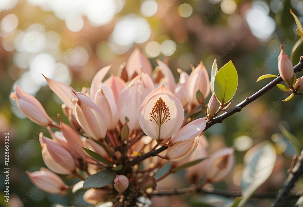 Obraz premium Close-up of Delicate Pink Flowers with Sunlight