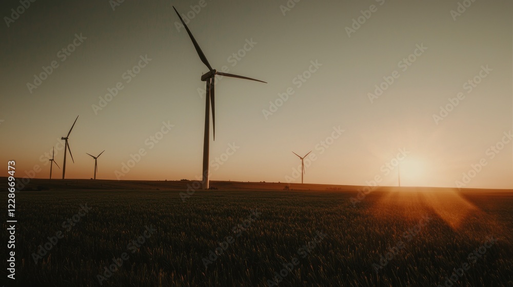 Obraz premium Wind Turbines Sunset Green Energy Renewable Power Landscape