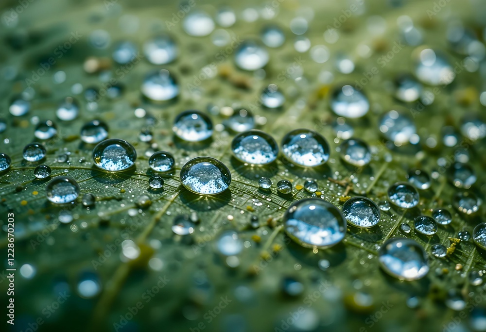 Close-Up of Water Droplets on Green Leaf Surface Close-Up of Water Droplets on Green Leaf Surface