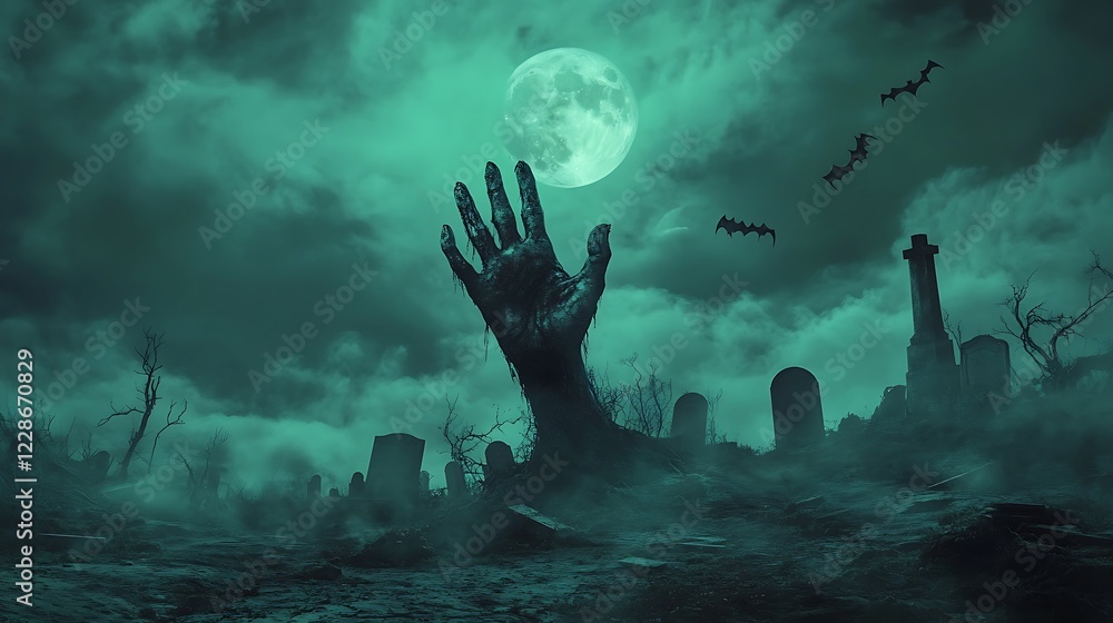 Obraz premium Zombie Hand Rising Out Of A Graveyard - Halloween, 