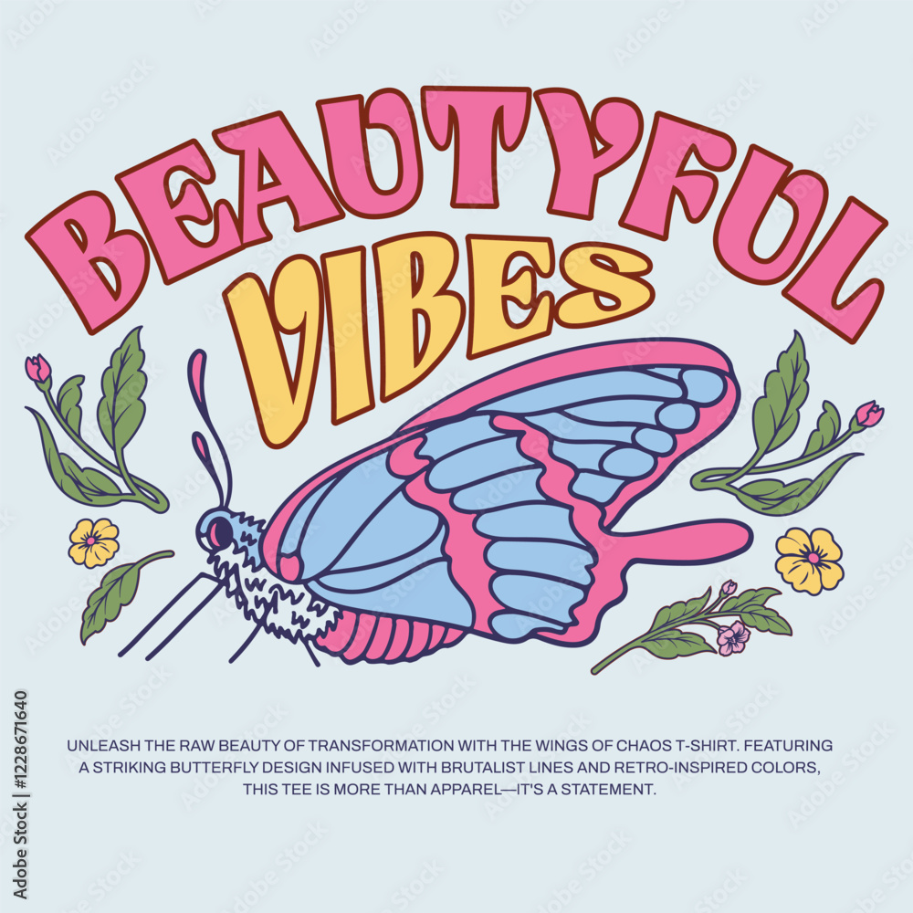 Obraz premium Retro Butterfly T-shirt - Ready to Use Graphic Design Illustration