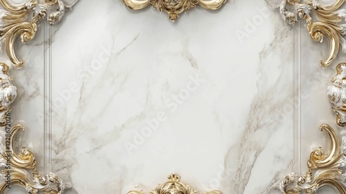 Elegant Marble Panel with Gilded Rococo Frame: Luxurious Interior Design