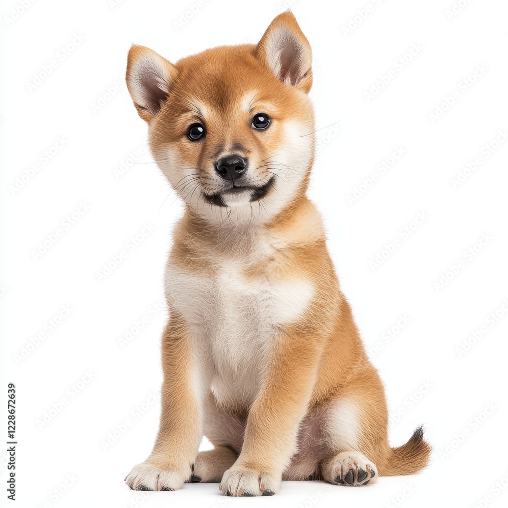 Curious Shiba Inu Puppy Sitting with Charming Expression Curious Shiba Inu Puppy Sitting with Charming Expression