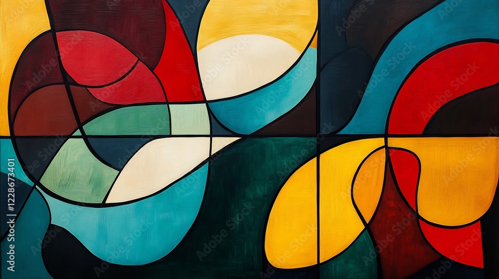 Fototapeta premium Abstract Colorful Painting Bold Curves Vivid Hues. AI Generated