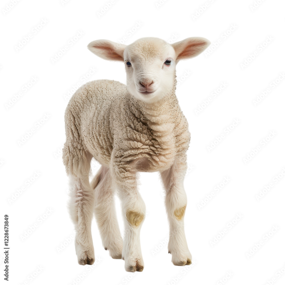 Cute Baby Lamb Standing in Bright Light on a White Background Cute Baby Lamb Standing in Bright Light on a White Background