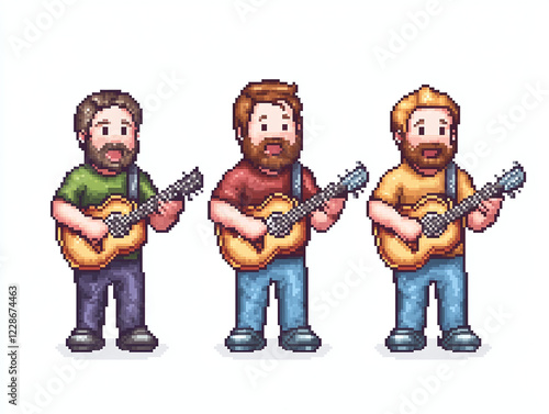 Pixel Art Musicians Playing Guitars photo