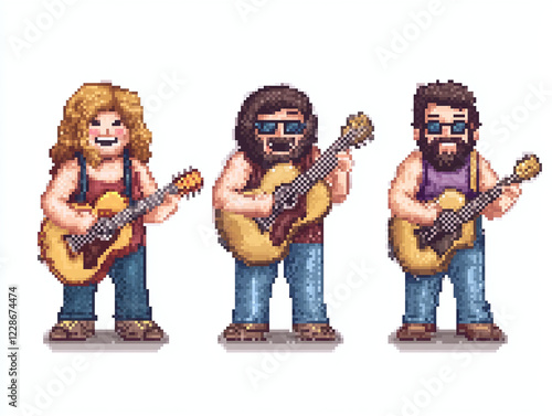 Pixel Art Band Playing Acoustic Guitars photo