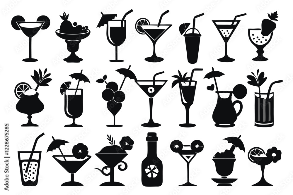 A set of silhouette juice glass vector illustration A set of silhouette juice glass vector illustration