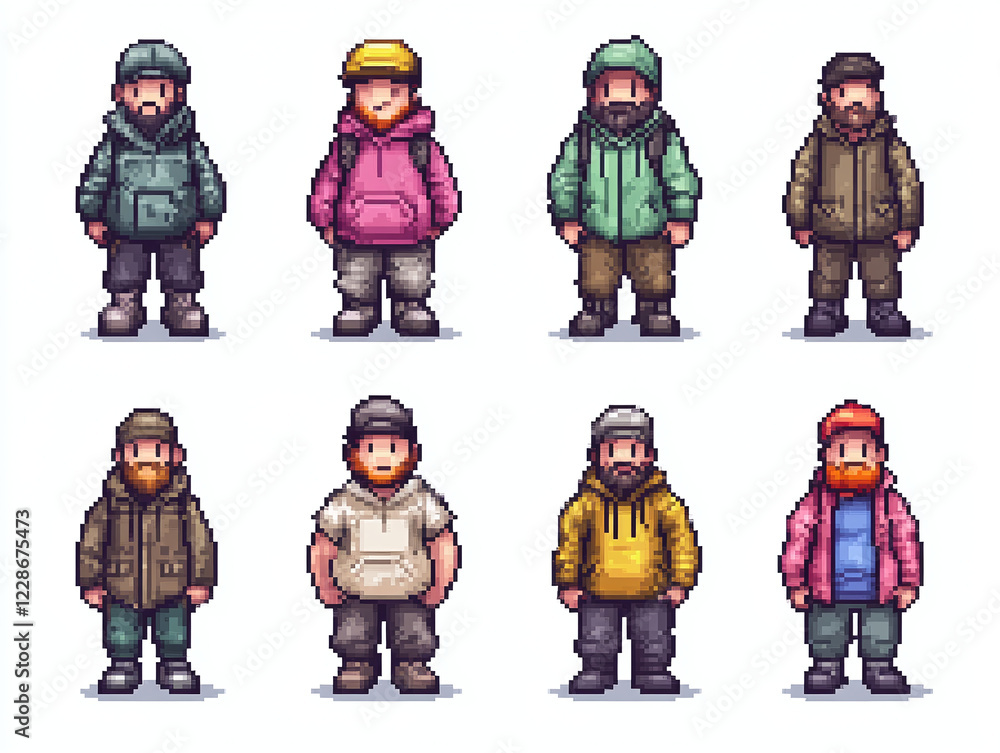 Naklejka premium Pixel Art Characters Collection - Stylish Men