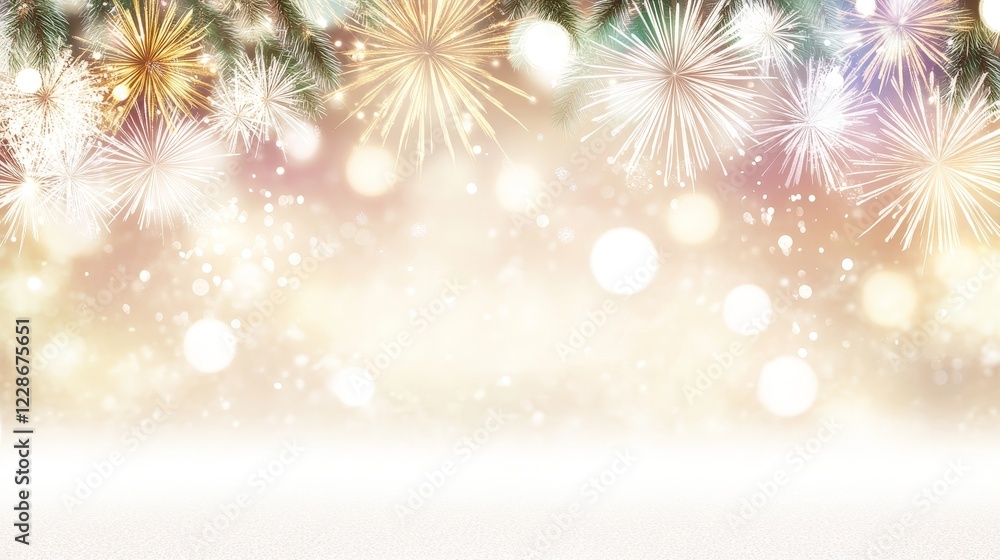 Festive Fireworks Celebration Winter Holiday Scene Festive Fireworks Celebration Winter Holiday Scene