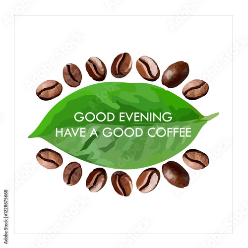 Vector illustration of good afternoon greeting with beautiful coffee beans background
