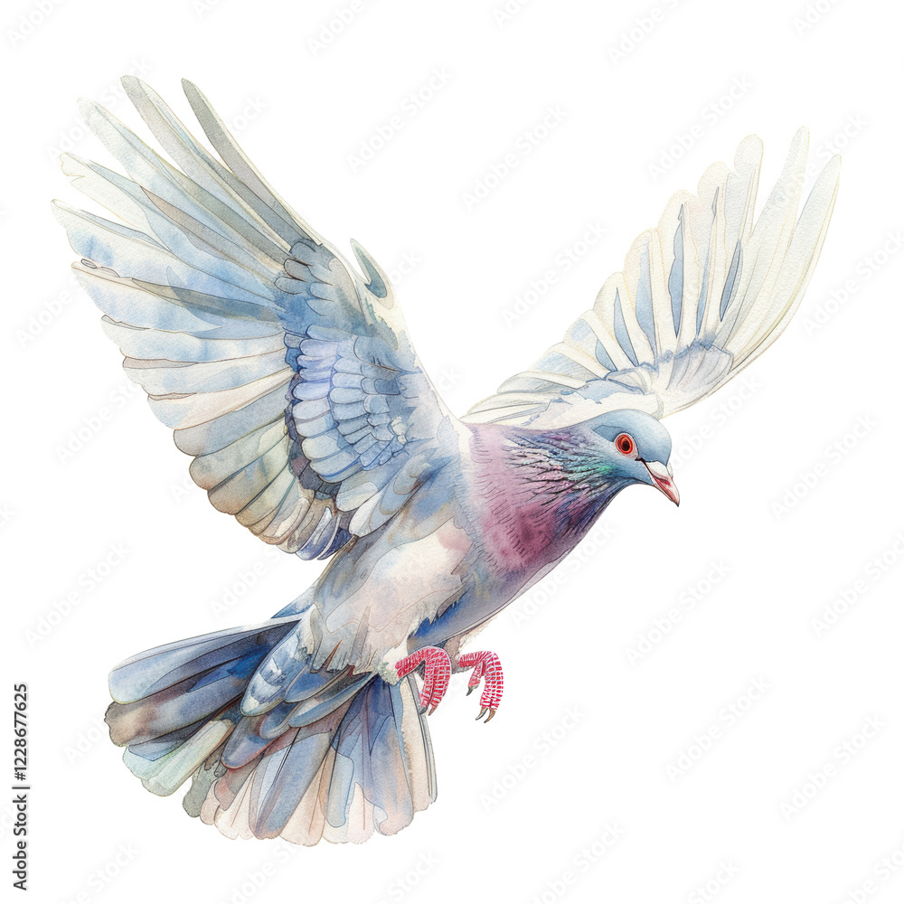 Obraz premium Majestic Pigeon in Flight A Stunning Display of Natures Beauty Captured in Vibrant Watercolor Art