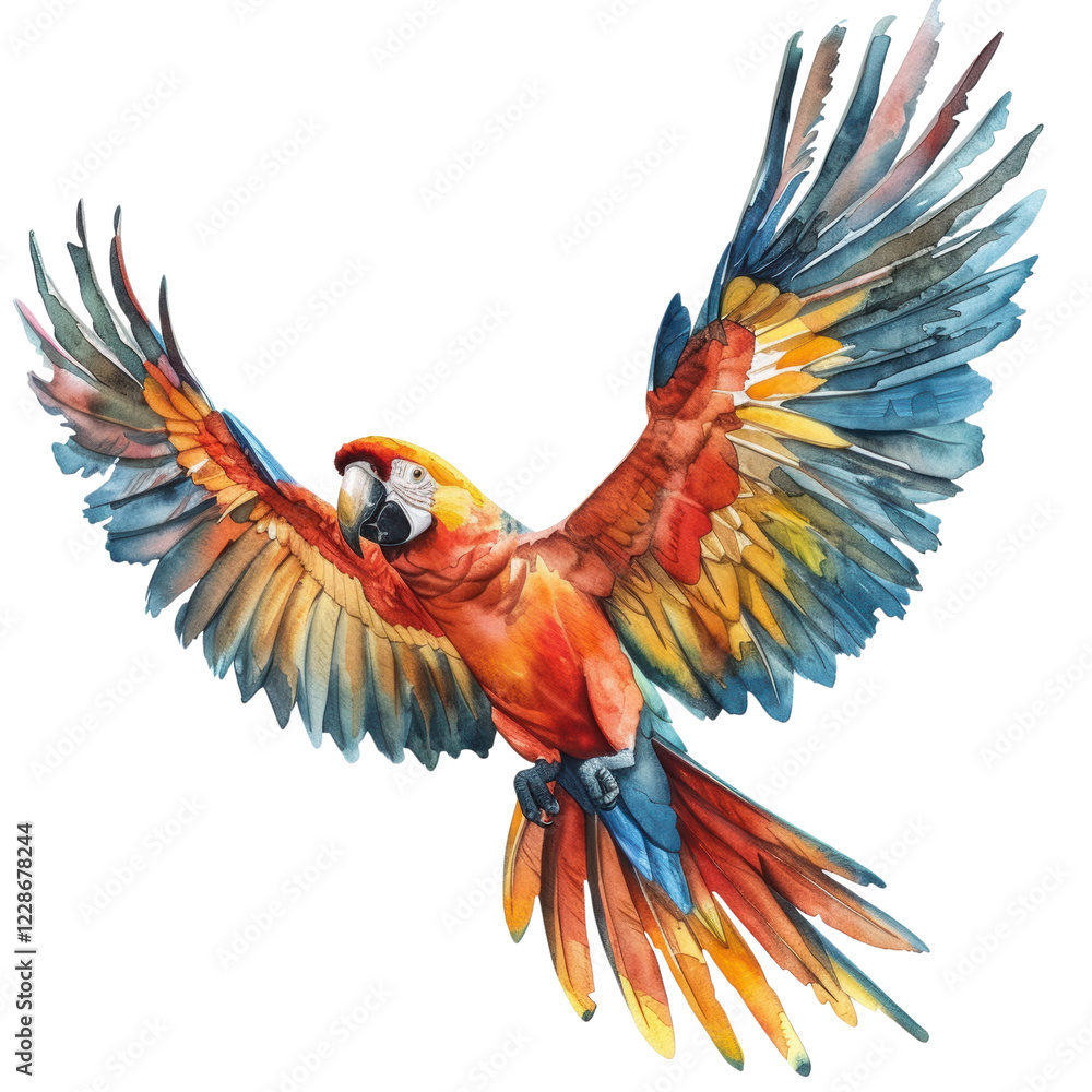 Fototapeta premium A Majestic Macaw Soars with Vibrant Colors, Capturing the Beauty of Nature in Full Flight Display