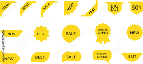 Sale price tag product badges Stickers Labels Tags Ribbons vector for apps or web Special Offer Sale Tag. Discount Offer quality icon in Flat set. big Seller isolated on transparent background