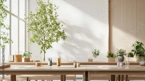 Bright Modern Classroom with Natural Light and Plants