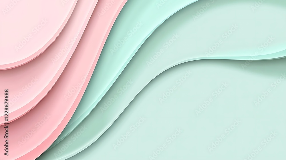 Obraz premium Abstract Pastel Pink and Mint Green Wave Design