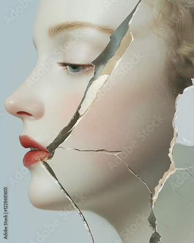 Marie Antoinette concept. Creative collage of the beautiful last queen of France using mix of different techniques. Close up portrait. Avant-garde postcard, poster style