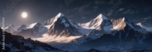 Majestic snow-capped mountains in the moonlight, background, nature, night, snow-capped, mountains