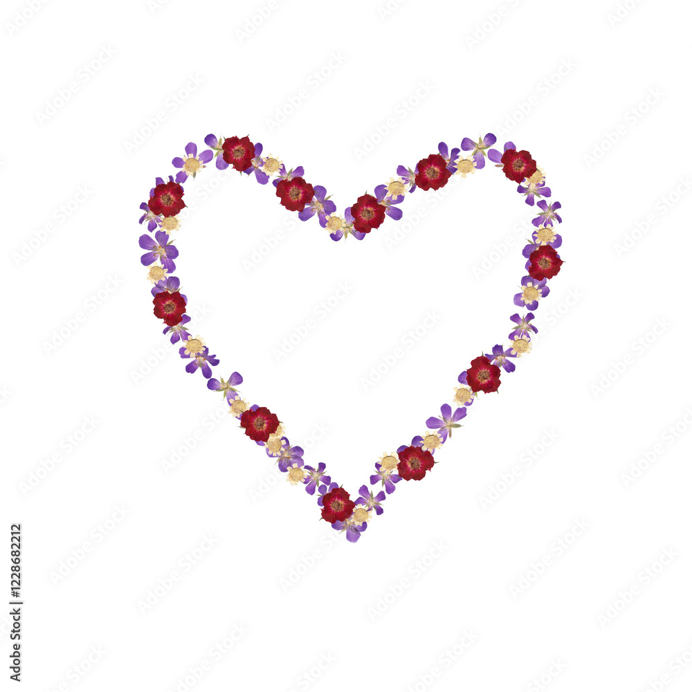 Heart frame with realistic pressed dried flowers isolated on transparent background. Heart frame with realistic pressed dried flowers isolated on transparent background.