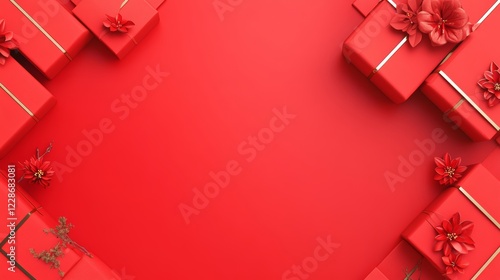 Festive Red Gift Boxes with Flowers for Celebration