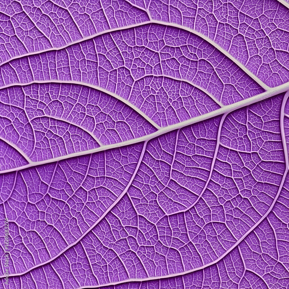 Fototapeta premium Purple leaf vein texture close-up, detailed botanical background, nature design element