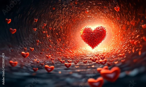 Wallpaper Mural A vibrant heart shape made of smaller hearts glowing in a dark tunnel, symbolizing love Torontodigital.ca