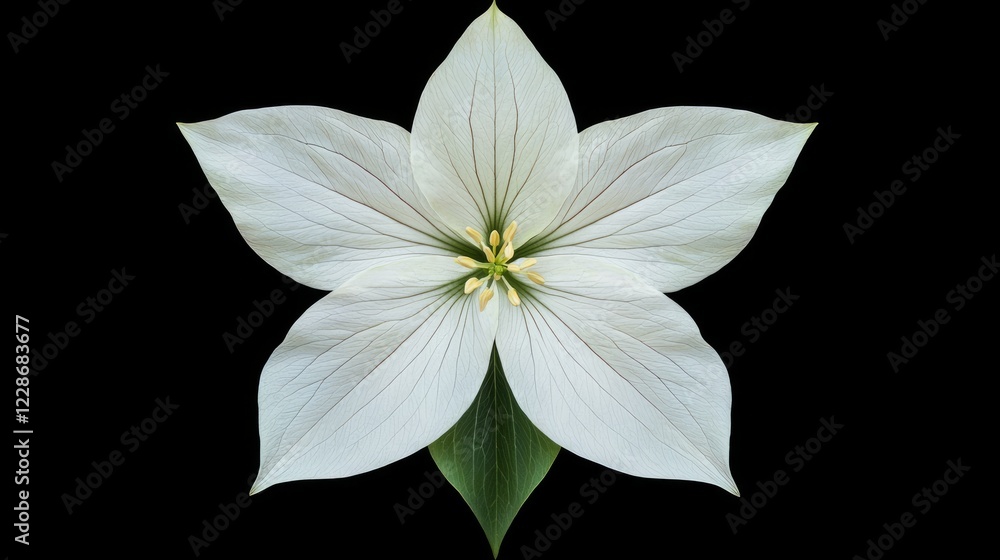 Fototapeta premium Symmetrical Trillium Beauty: Intricate Triple Petals and Geometric Stamens Cinematic Close-Up