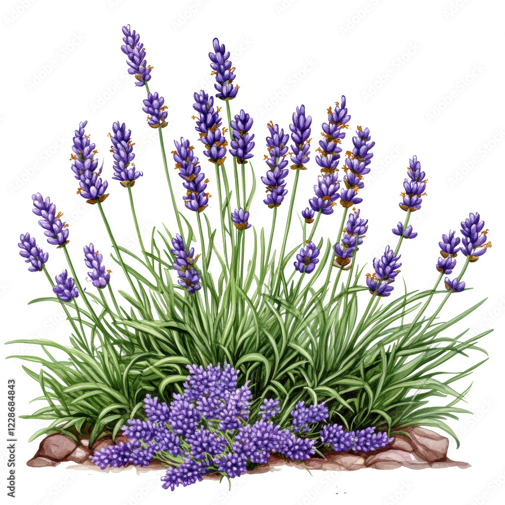 Fototapeta premium Lush Lavender Plant Blooming in Full Flower A Vibrant Botanical Illustration