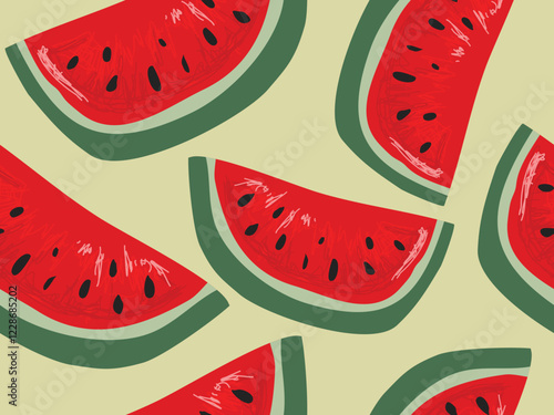 Watermelon seamless pattern. fruit background, outline vegetable background with hand drawn vector illustration