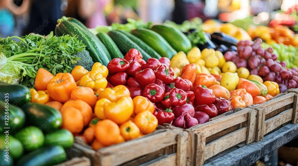 Vibrant Display of Fresh Vegetables at Bustling Market Vibrant Display of Fresh Vegetables at Bustling Market