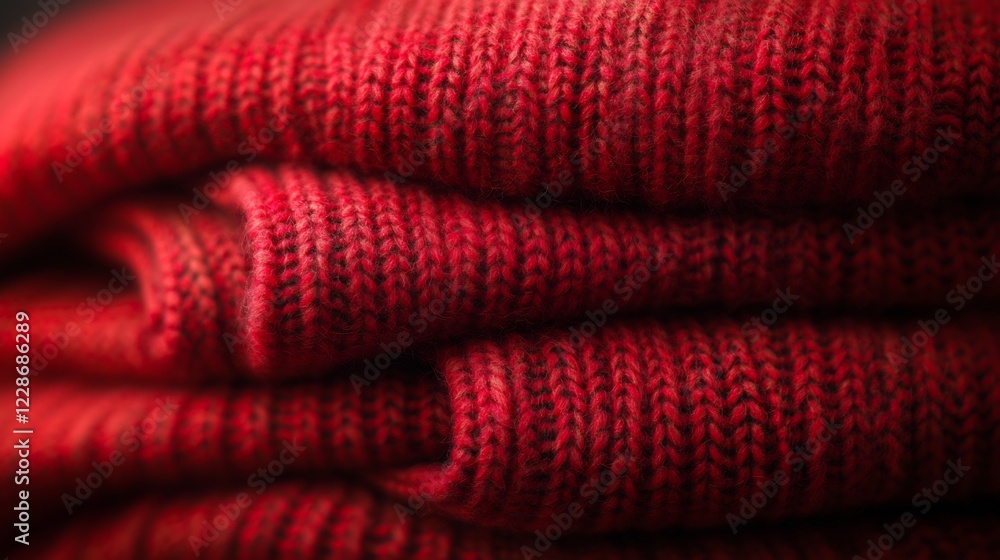 Soft Red Knitwear Stack Warm Cozy Texture. AI Generated Soft Red Knitwear Stack Warm Cozy Texture. AI Generated