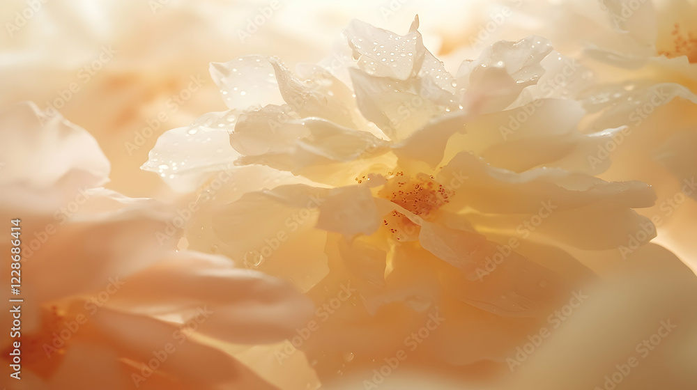 Fototapeta premium Dew-kissed pale roses, garden closeup, sunlit background, floral design