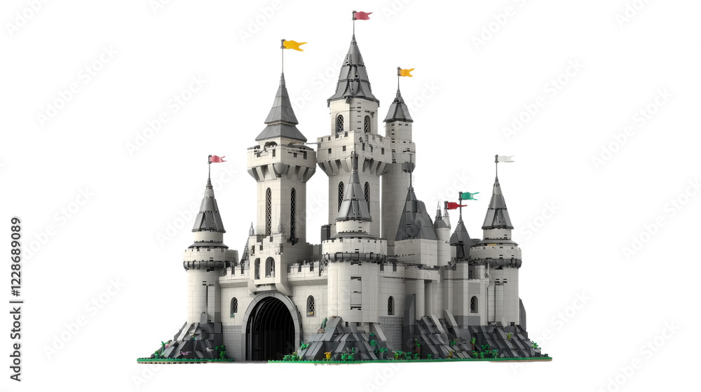 Snowy castle at night with gothic architecture in a medieval town Snowy castle at night with gothic architecture in a medieval town