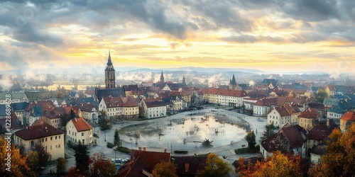 Wallpaper Mural Panoramic View of Charming Town in Autumn with Historical Buildings and Rooftops Torontodigital.ca