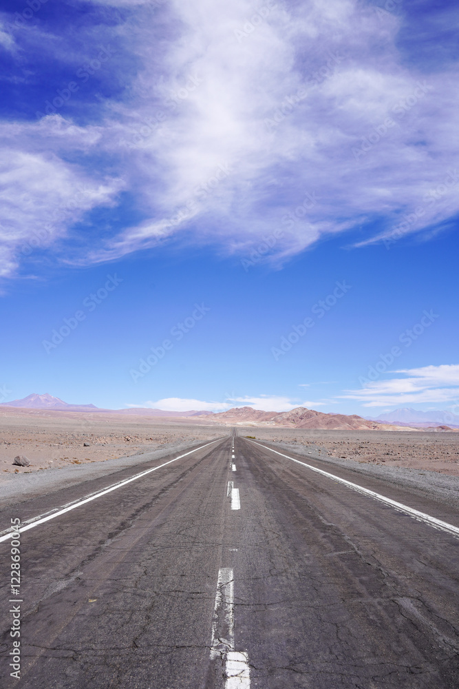 Naklejka premium Desert Highway or Ruta del Desierto, Atacama Desert, San Pedro de Atacama, Chile