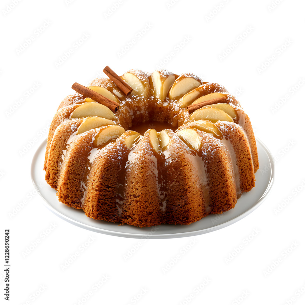Apple Cider Cake on a White Plate Isolated on Transparent Background Apple Cider Cake on a White Plate Isolated on Transparent Background
