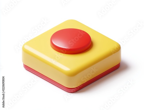 Red button on yellow square base. photo