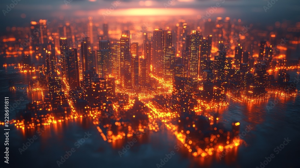 Obraz premium Aerial View of Glowing Cityscape at Twilight