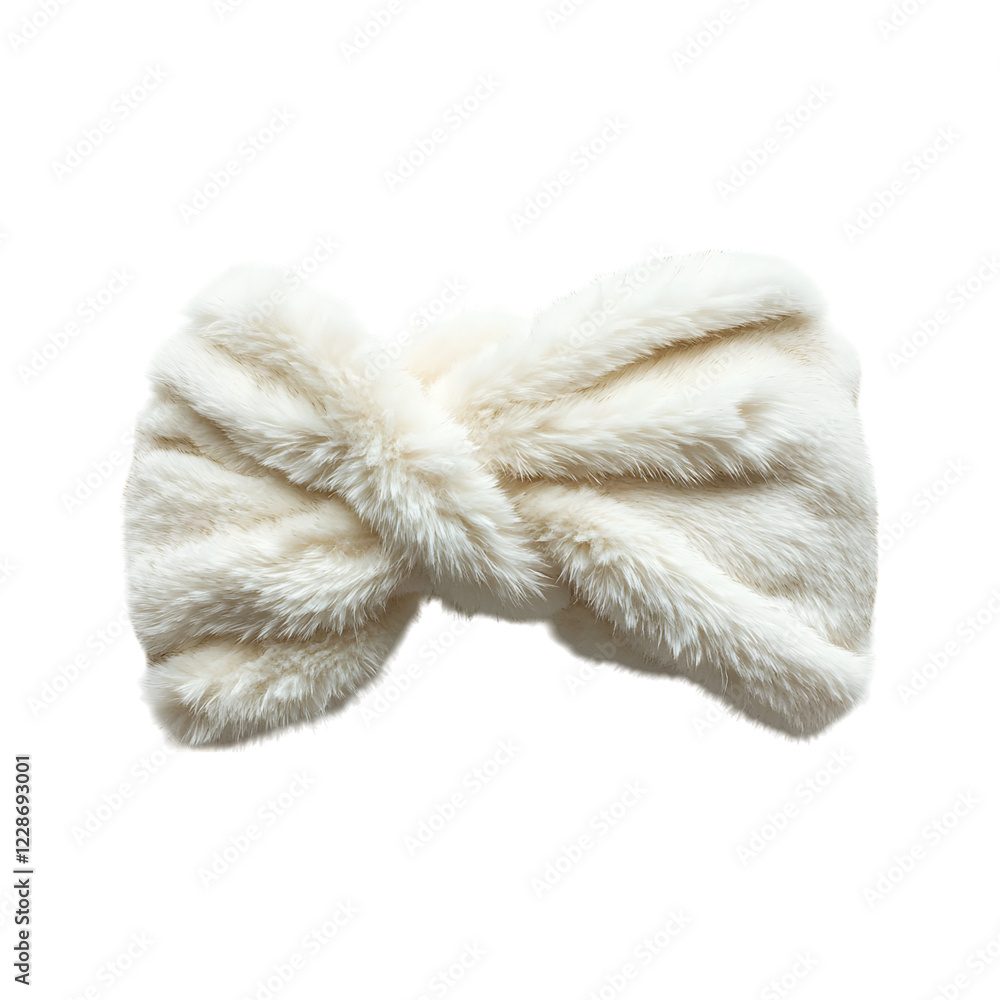 Ivory Faux Fur-Lined Headband with Bow Isolated on Transparent Background Ivory Faux Fur-Lined Headband with Bow Isolated on Transparent Background