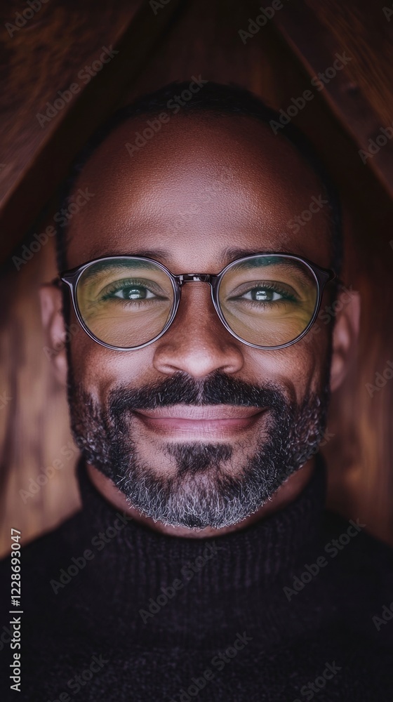 Obraz premium Happy Man Portrait Smiling Face Glasses Beard Close up