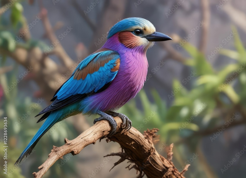 Fototapeta premium Lilac breasted roller with vibrant plumage in natural habitat, plumage, habitat