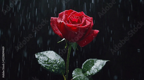 red rose with water drops look like fresh with black background 