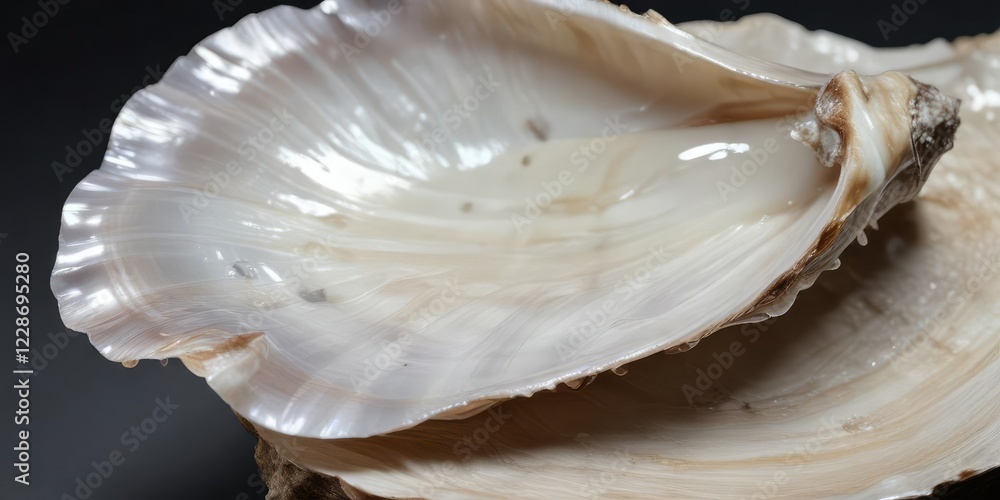 Naklejka premium Mother of pearl oyster shell with natural inclusions and imperfections , oyster_shell, organic