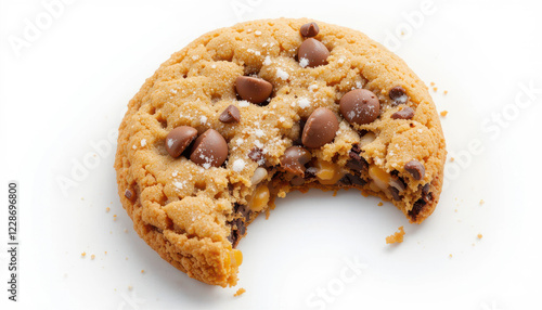 Decadent Chocolate Chip Cookie - Top-Down View with Cracked Open Center, Melted Chips, and Crisp Texture on White Background photo