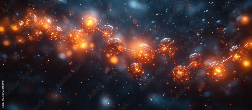 Fototapeta premium Glowing molecular chain in dark space.